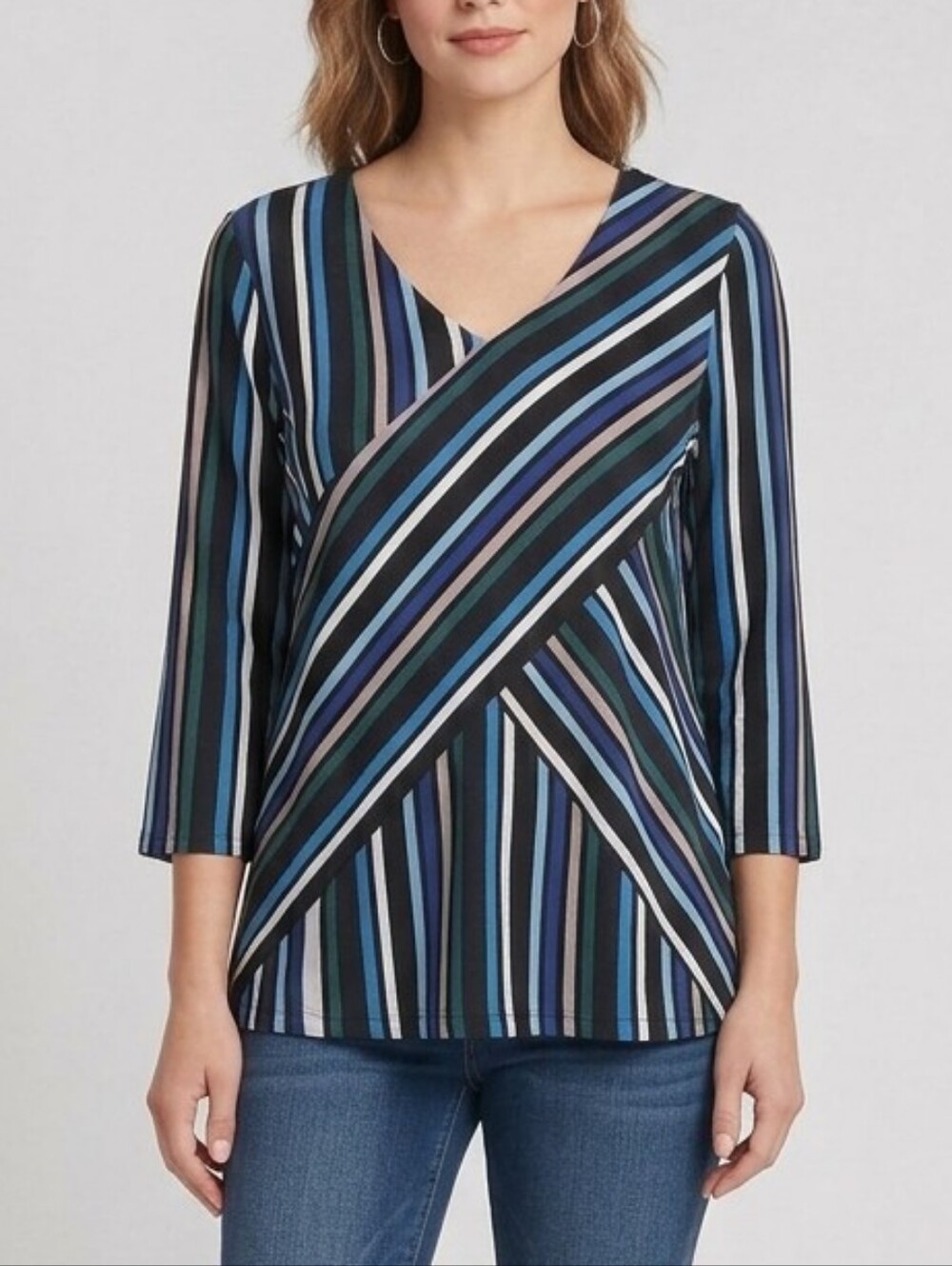 Dana Buchman Multi-Stripe V-Neck Wrap-Style Tunic